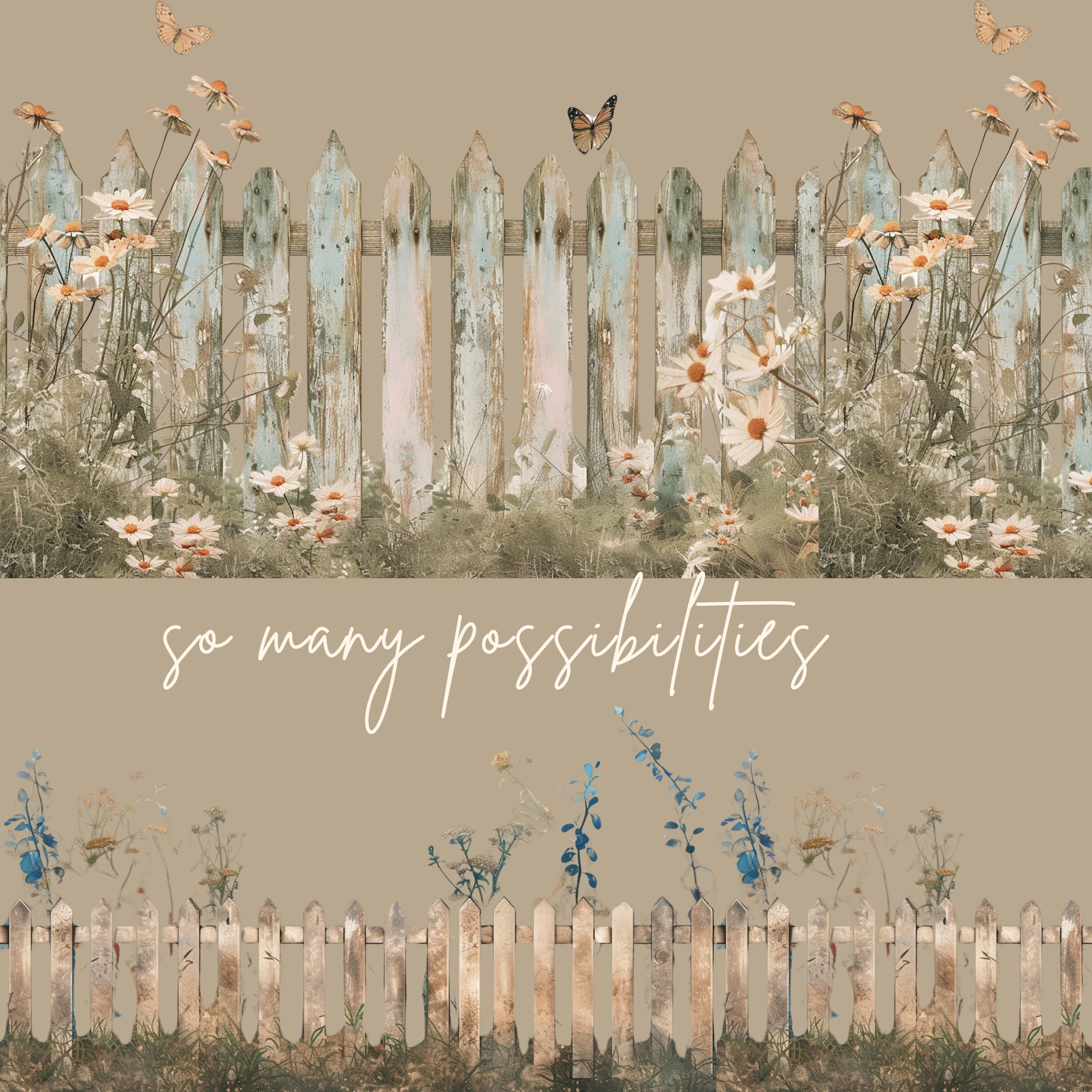 Rustic Floral Fence Junk Journal Pages: Vintage Scrapbook Paper ...