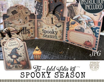 Spooky Season Halloween Tri Fold Folio Kit – Junk Journal Craft (Digital Download)