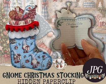 Christmas Gnome Hidden Paperclip Illusion Pocket, Stocking Junk Journal Printable, Holiday Ephemera, Digital Download