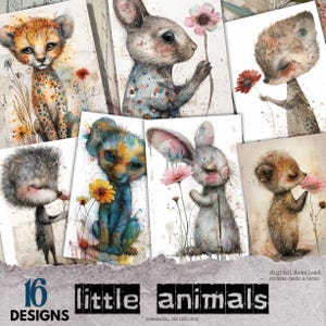 Niedliche Tiere druckbare Atc Karten, Waldtier Junk Journal Lieferungen, digitale Ephemera Kunst, Collage Sheet, digitaler Download, Journal Karte