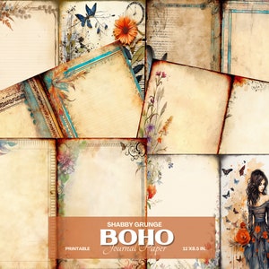 Boho Borders Journal Papers, Printable Pages, Digital Scrapbooking, Junk Journaling Kit, Digital Download, Boho Floral Journal Pages