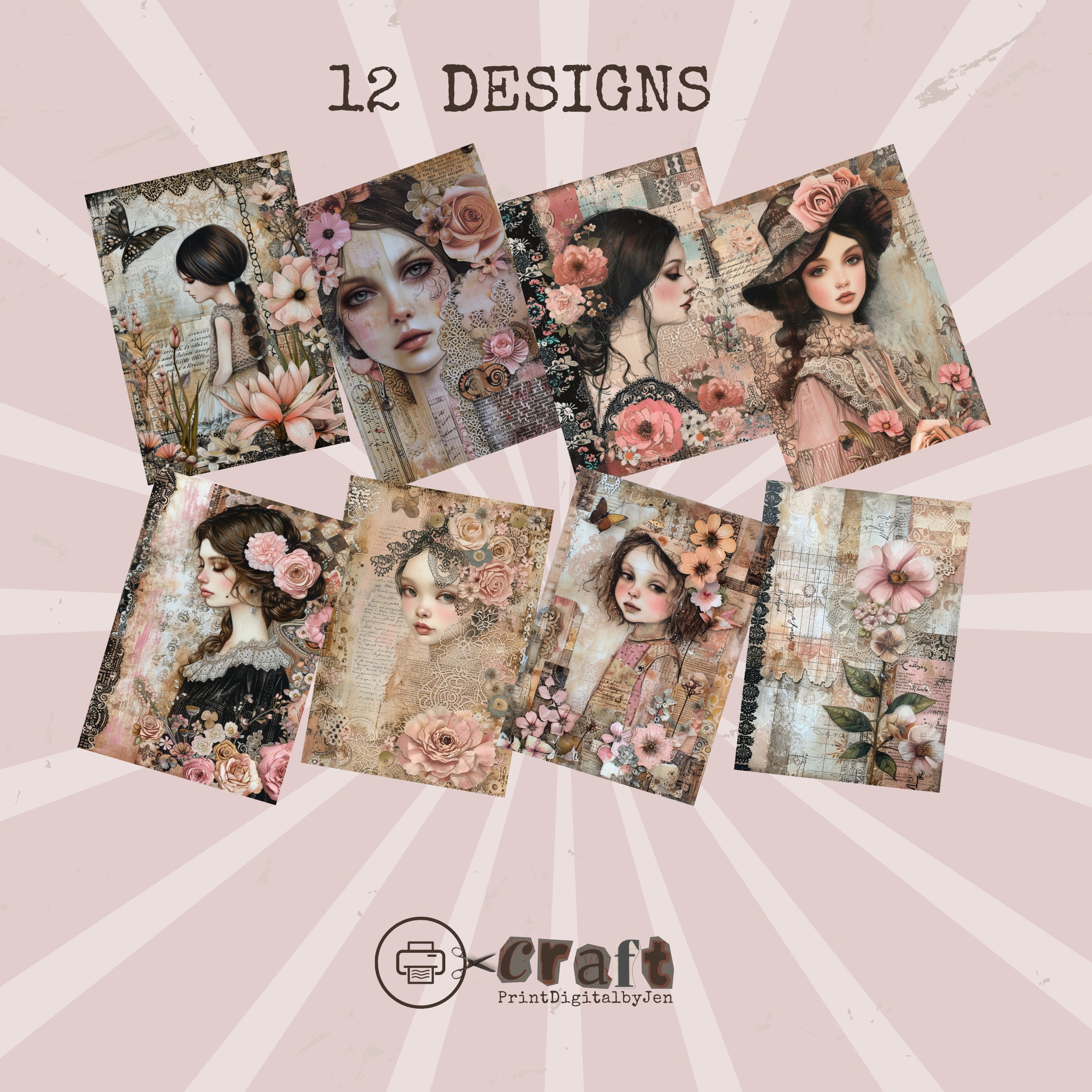 Shabby Chic Girl Junk Journal Paper: Floral Printable (digital Download ...