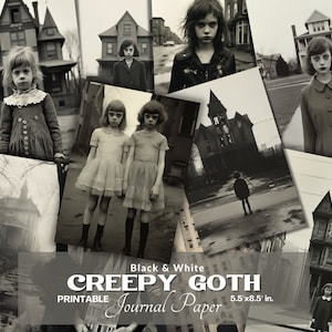 Creepy Gothic Halloween Journal Half Papers, Black & White Photos, Junk Journaling Ephemera, Junk Journal Photos Digital Antique Portraits
