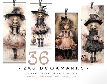 Pastel Goth Witch Bookmarks, Printable Ephemera (Digital Download)
