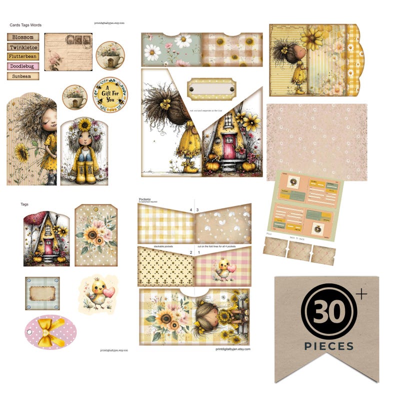 Sunflower Girl Junk Journal Digital Folio Kit Printable Ephemera - Etsy