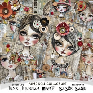 Papierpuppen Junk Journal, 15 halbe Seiten, Collage Ephemera, kommerzielle Nutzung, druckbare Junk Journal Hälfte Papiere, Kartenherstellung, Scrapbook, ATC
