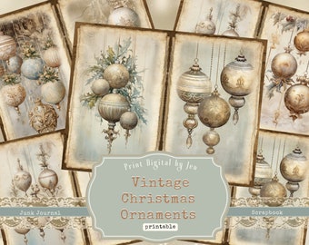 Vintage Christmas Ornament Junk Journal Pages: Ephemera Paper (Digital Download)