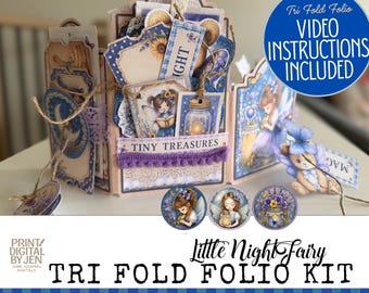 Little Night Fairy Tri Fold Folio Kit, Whimsical Junk Journal Printable (Digital Download)