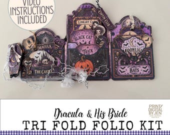 Dracula & His Bride Tri Fold Folio Kit, Gothic Halloween Junk Journal (Digital Download)