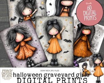 Graveyard Girls Halloween Junk Journal Prints – Cozy Spooky Gothic Bundle (Digital Download)