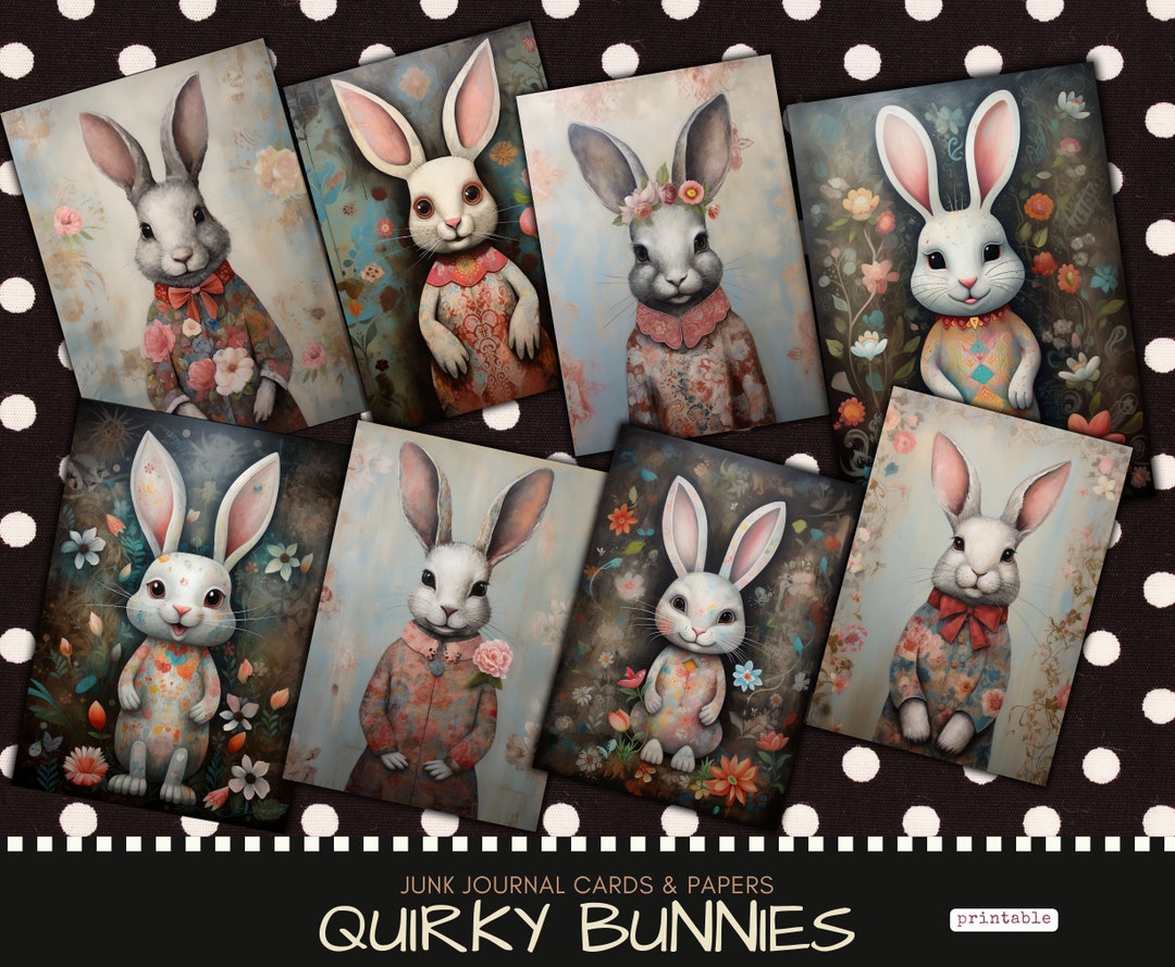 Quirky Easter Bunny Junk Journal Cards: Printable Ephemera (PDF) - Etsy