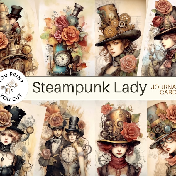 Steampunk Woman Junk Journal Vintage Ephemera Cards, Vintage Victorian ATC cards, Junk Journal Kit, Printable Collage Sheet Instant Download