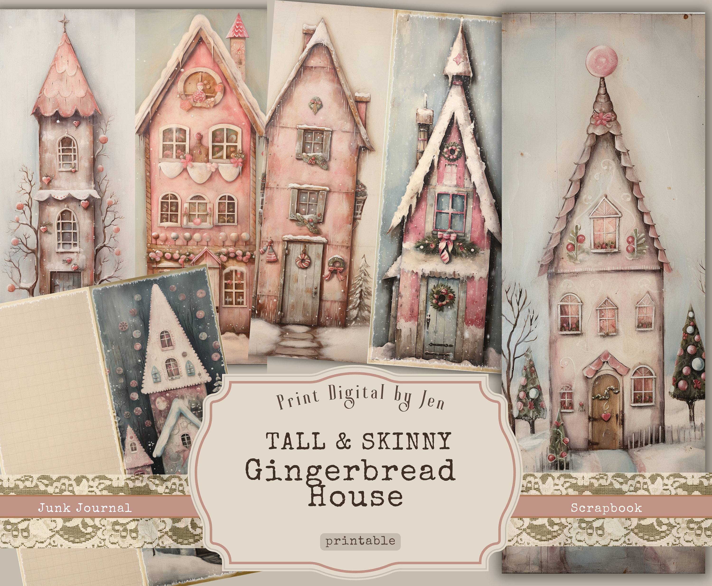 Gingerbread House Journal Pages: Pastel Shabby Chic Ephemera