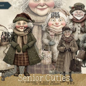 Graphismes drôles de vieilleries lunatiques, kit de journal indésirable, photo de personnes âgées, kit de scrapbooking amusant personnages seniors originaux, journal indésirable imprimable PNG