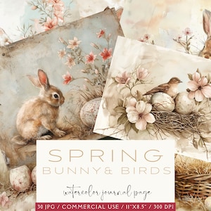 Kit de journal indésirable lapin de Pâques Lapin de Pâques en papier numérique Scrapbooking floral pages de journal éphémères en papier à téléchargement immédiat