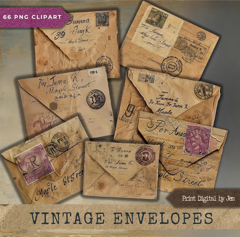 Vintage Ephemera Envelopes PNG Clipart, Digital Download Junk Journal