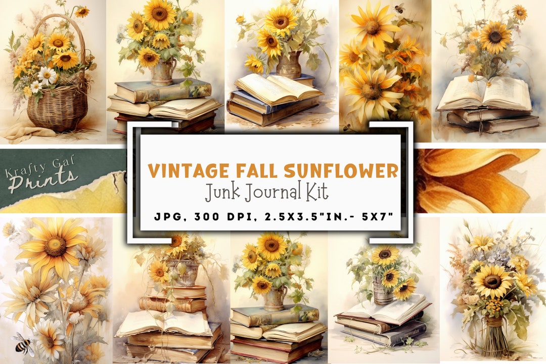 Sunflower Junk Journal Kit Vintage Ephemera Journal Sunflowers Digital ...