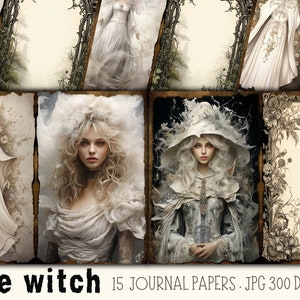 Cuento de hadas, Páginas de diario basura de Halloween, Bruja blanca Fantasía Magia Naturaleza Bruja, Papel de diario, Kit de diario basura de páginas forradas