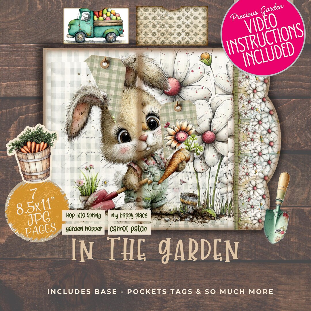 Bunny and Friends in the Garden Junk Journal Folio Kit Spring Ephemera ...