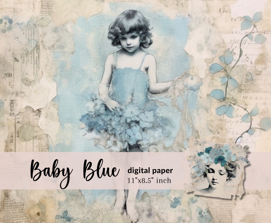 Baby Blue Floral Journaling Papers Digital Paper Background Etsy