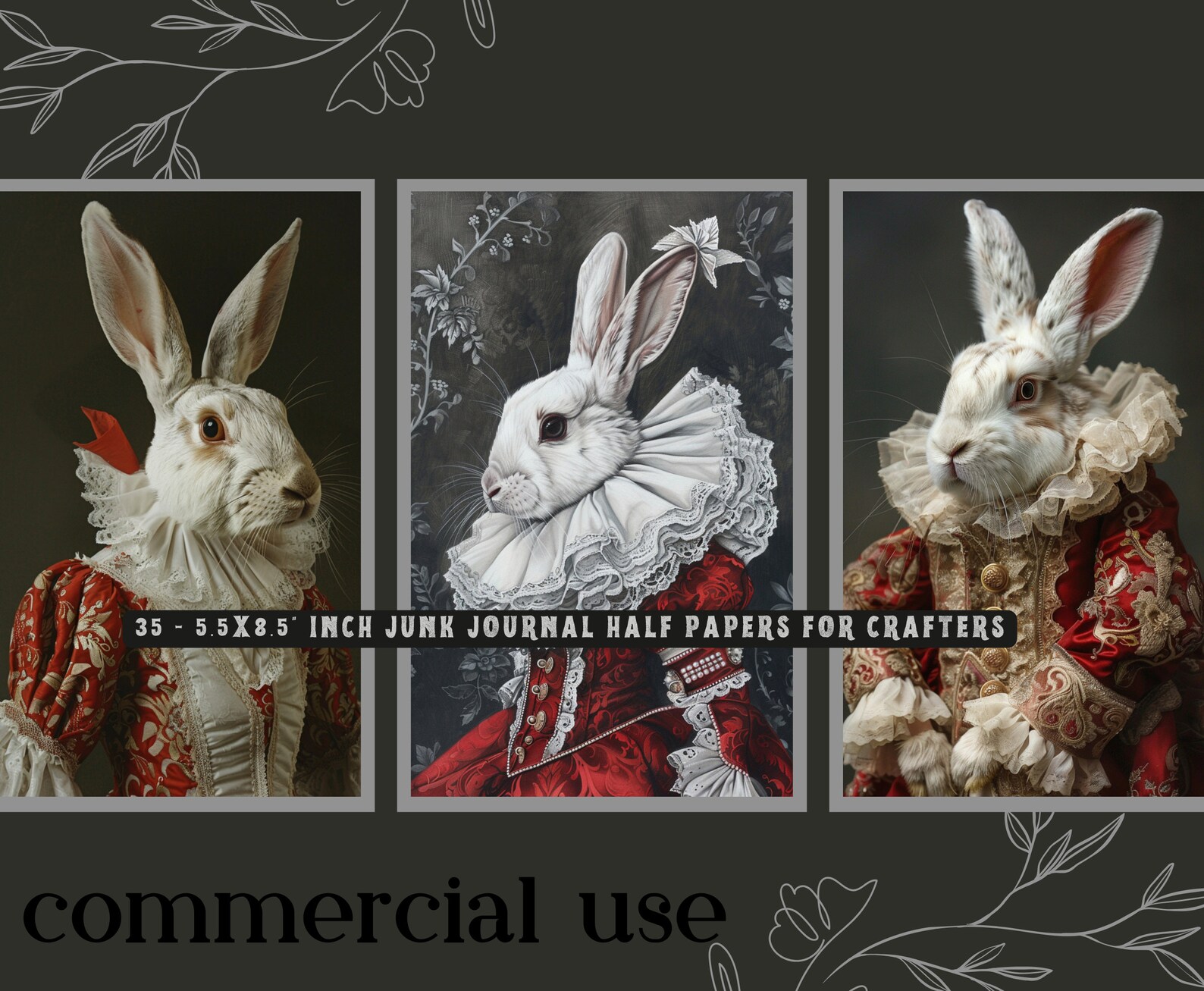 Victorian Rabbit Junk Journal Papers: Costume Bunnies, Scrapbook ...