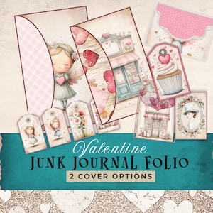 Valentine Folio Valentine Angel, Printable Folio Kit, Valentinstag, Liebe Junk Journal Folio, Faltbarer Taschenordner, Journal Ephemera, Geschenk