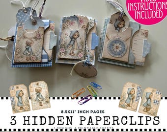 3 Little Daisy Hidden Paperclip Kit, Printable Junk Journal Ephemera, 8 JPG Sheets