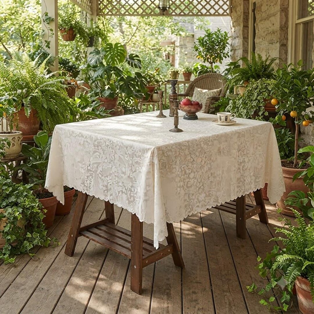 Elegant White Lace Tablecloth – Vintage Floral Dining Table Cover ...