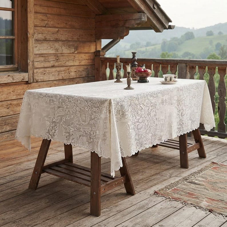 Elegant White Lace Tablecloth – Vintage Floral Dining Table Cover ...
