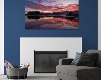 Gladhouse Reservoir, Fiery Dawn Reflections, Landscape, Photography Print, Home Decor.