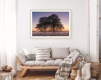 Twilight Companions, Tranquil Tree Silhouette, Serene Twilight Landscape Art