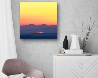 Pentland Hills Sunset Print: Tranquil Mountain Reflection, Warm Light.