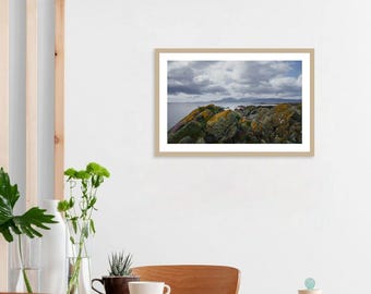 Isle of Bute Coastal View Print: Moody Skies, Rocky Landscape