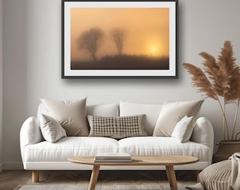 Misty Scottish Sunrise Print: Atmospheric Woodland Landscape Photography