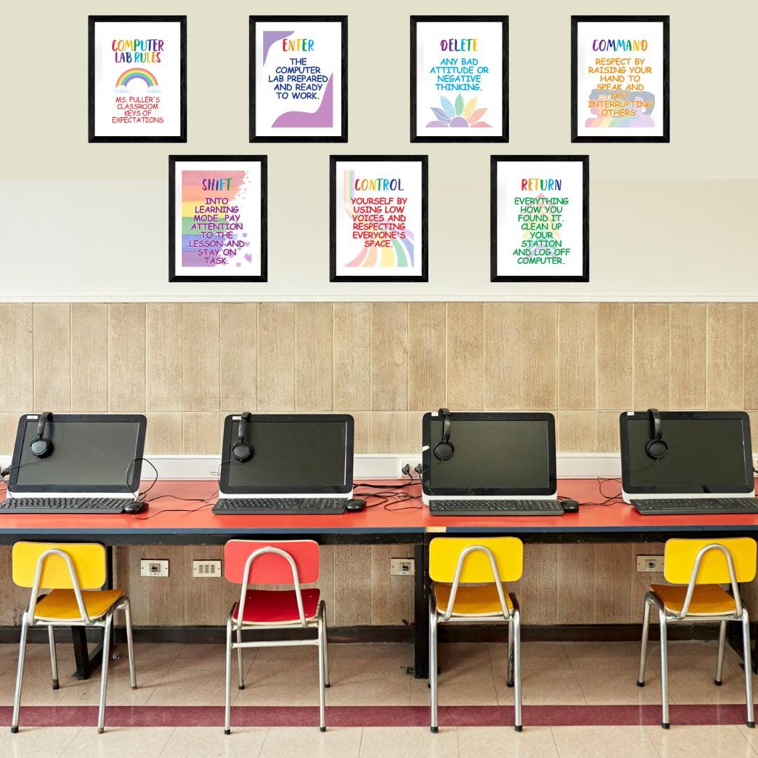 Rainbow Computer Lab Posters | Editable Classroom Decor | Teacher ...