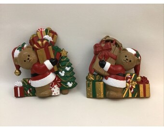 Plaques Père Noël Ours en peluche Burwood Homco 3286 1A 2A USA vintage 15 cm