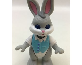Hideaway Hollow Bunny Rabbit Boy Figure Blue Vest 3&quot; Vintage Fisher Price 1996