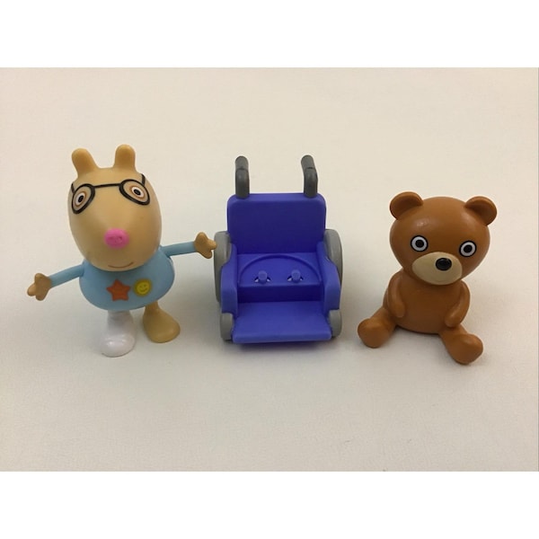 Peppa Pig Pedro Pony Injured Wheelchair Teddy Bear Figure Toy 3pc