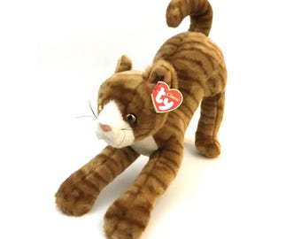 Gato atigrado clásico Ty Stretch de 15 pulgadas de peluche realista marrón óxido con rayas doradas, 1999