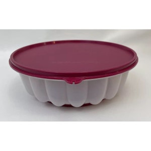 Tupperware 3pc Jello Mold With Clear Bottom And Plum Raspberry Middle And Top
