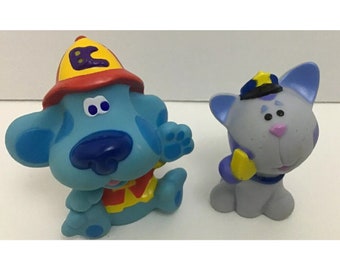 Blues Clues Dog Toy Figures Police Fire Cake Toppers Lot 2 Pc Viacom 2001