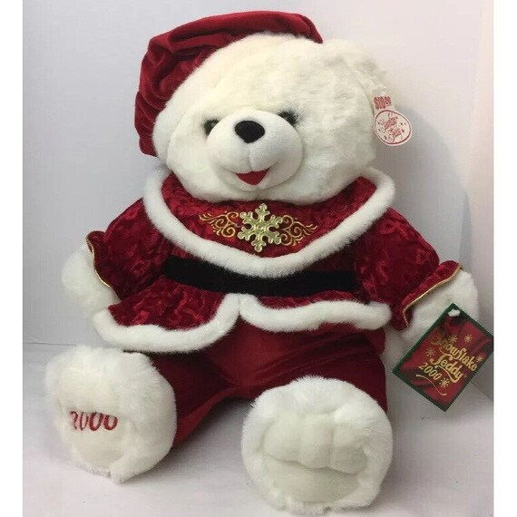 Snowflake Christmas Girl Plush Bear in Red Velvet Dan Dee 2000