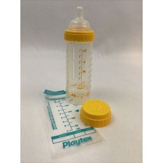 Playtex Baby Bottle Yellow Design Drop Ins 8 Ounce Nipple Cap Bag