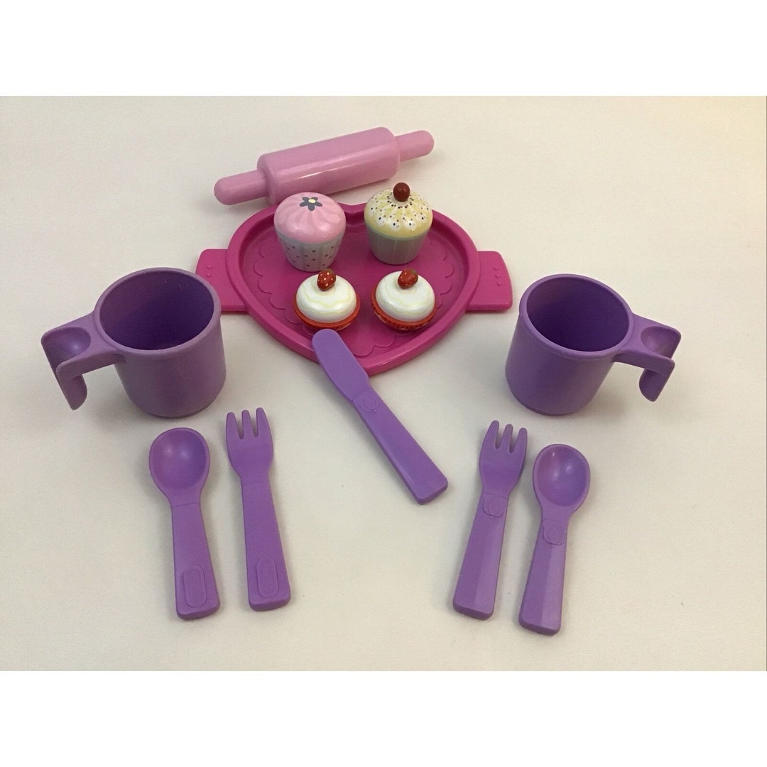 Little Tikes Purple Pretend Dishes Silverware Pink Heart Tray Cupcakes ...
