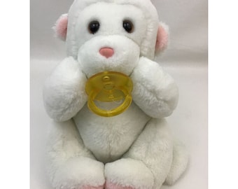 Dakin Monkey Plush White Fun Farm 1985 w Pacifier Pink accents 10”