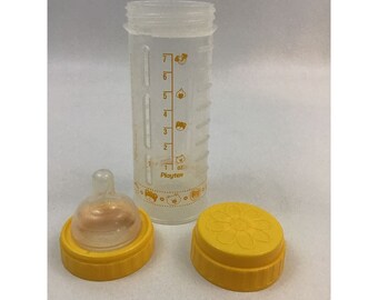 Playtex Baby Bottle Yellow Design Drop Ins Ounce Nipple Cap Bag Vintage  1994