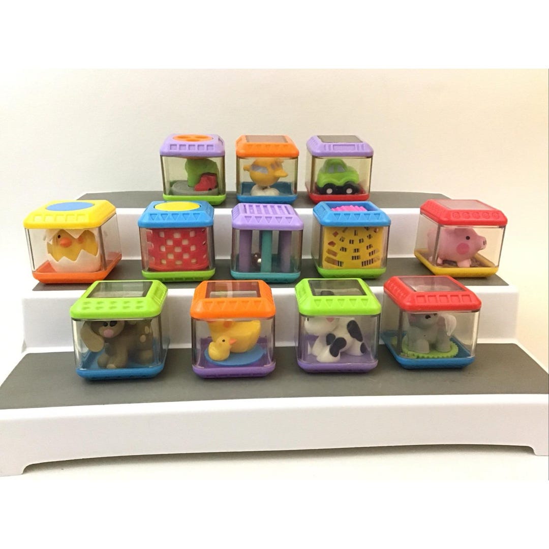 Fisher Price Peek A Boo Blocks Vehicles Farm Animals Cow Horse Pig 12pc ...