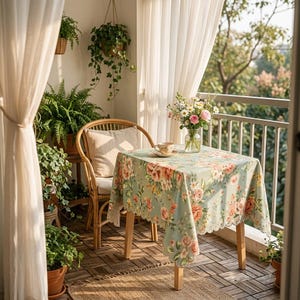 Green Vintage Floral Tablecloth Rose Wildflower Watercolor Rectangle Table Cover Kitchen Dining Decor Table Embroidery WillowTablecloth