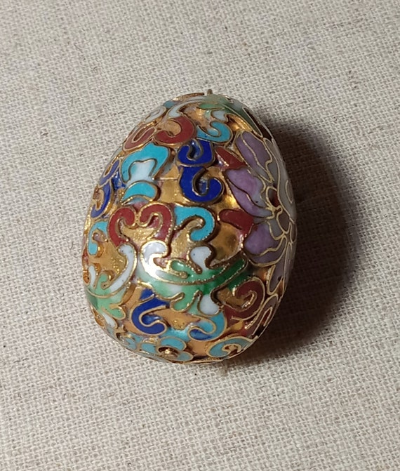 Vintage Cloisonne Enamel Egg Pendant with Gold