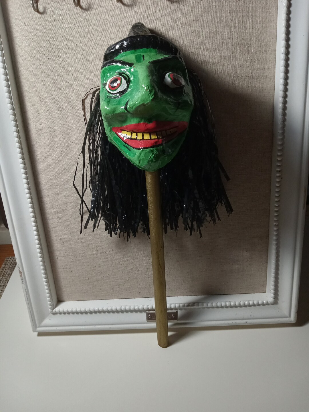 Vintage Halloween Paper Mache Witch on Stick. Noisemaker Etsy